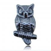 Hematite Owl On the Branch 18x32mm Pendant